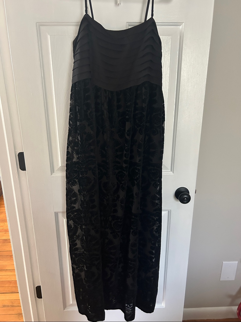 Max Studio Black Velvet-Pattern Maxi Dress.